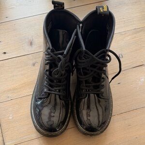 Black doc Martin kids Patent Lace-Up Combat Boots